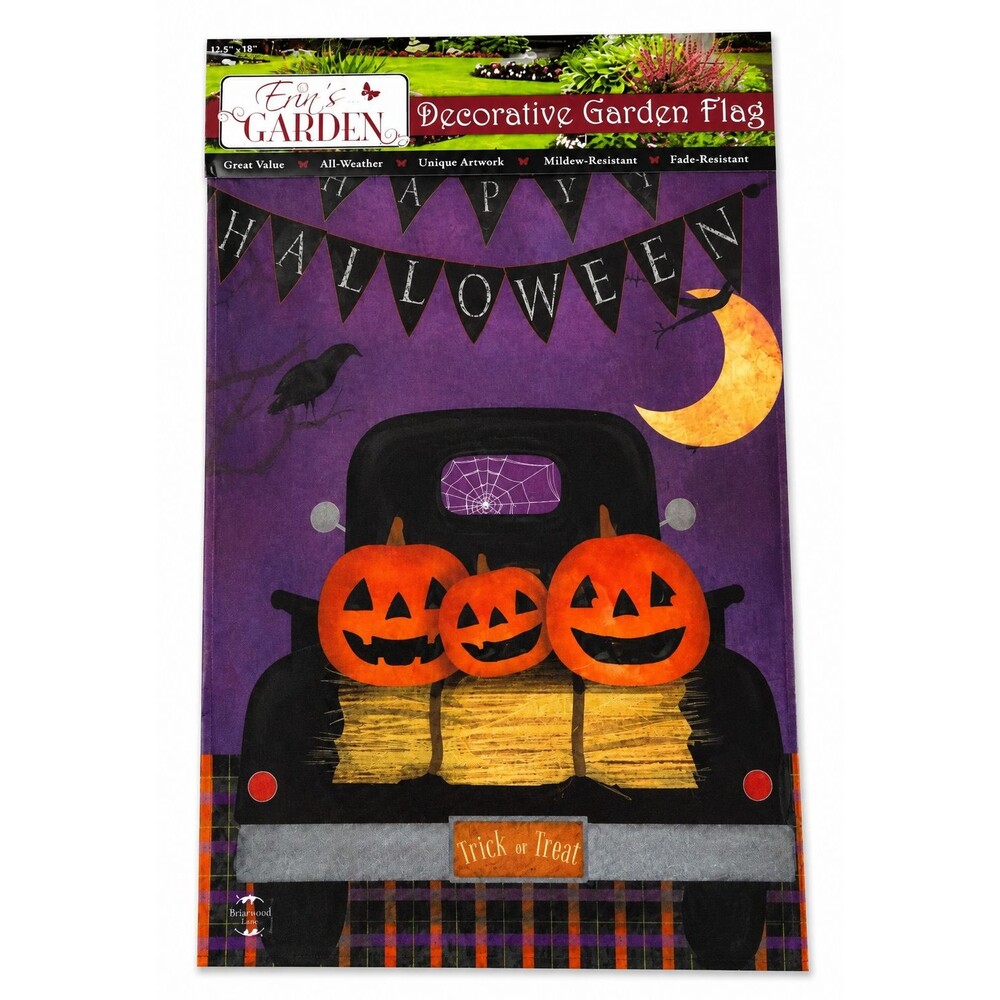 Happy Halloween Garden Yard Flag Black Farm Truck Pumpkins Raven 12.5"x 18"